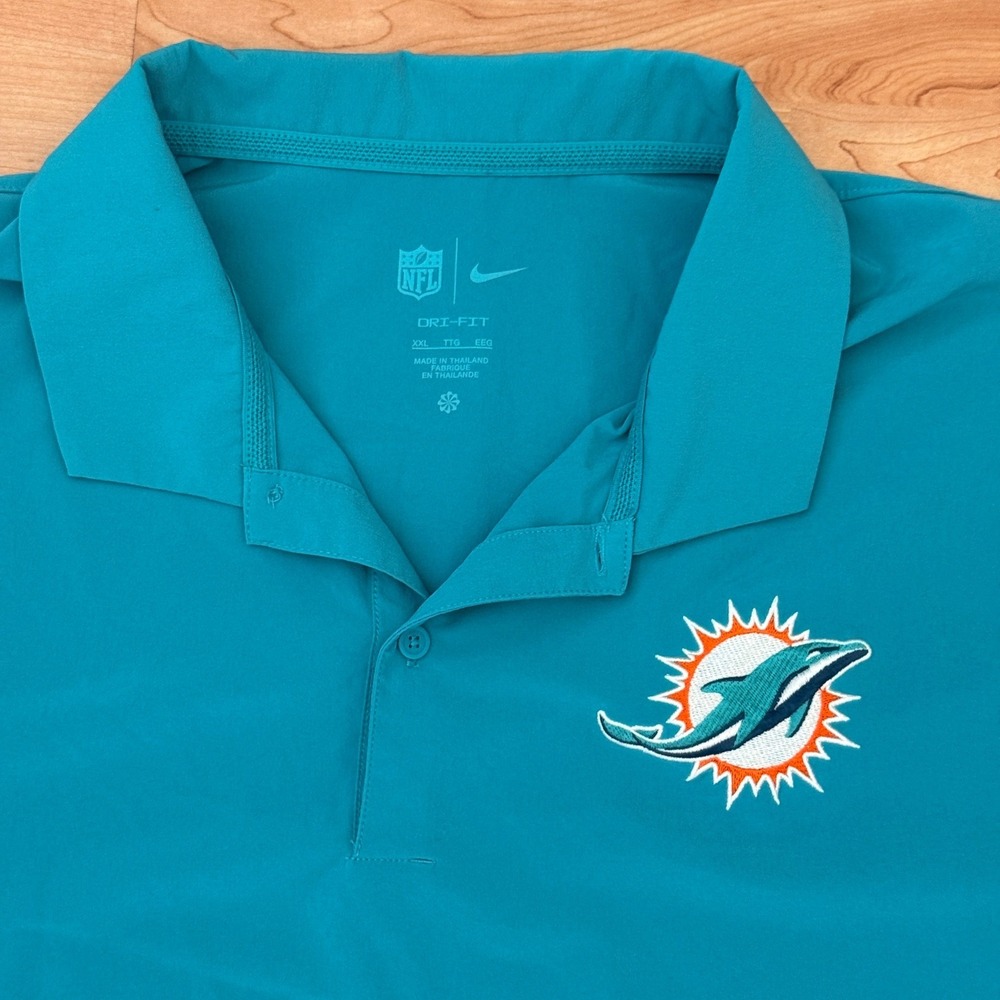 Nike NFL Miami Dolphins Dri-FIT Polo Shirt Mens XXL Aqua Teal Short Sleeve‎ - Picture 3 of 8
